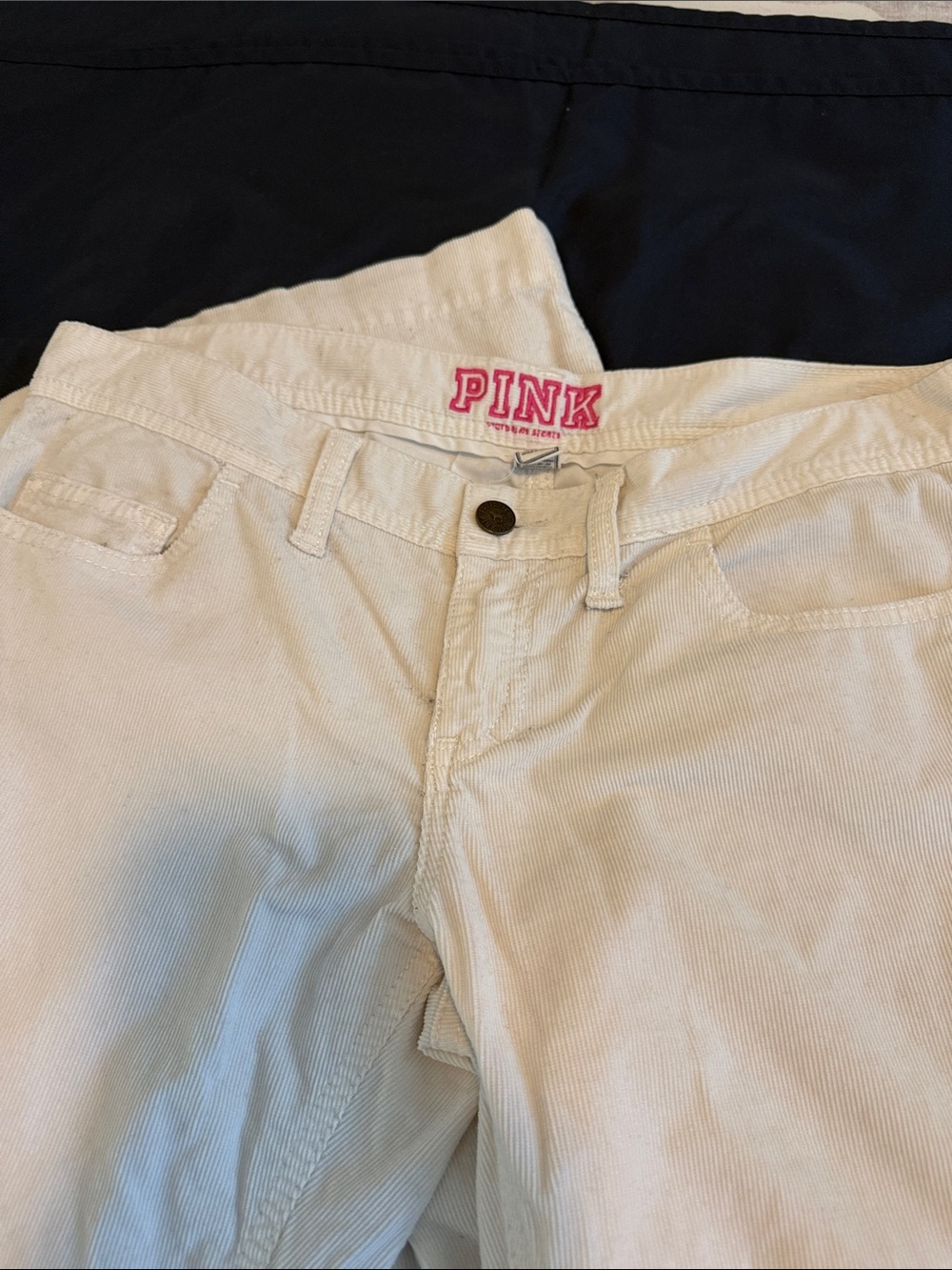 PINK Victoria's Secret Cream Corduroy Pants with Pink Logo - Picture 3 of 5